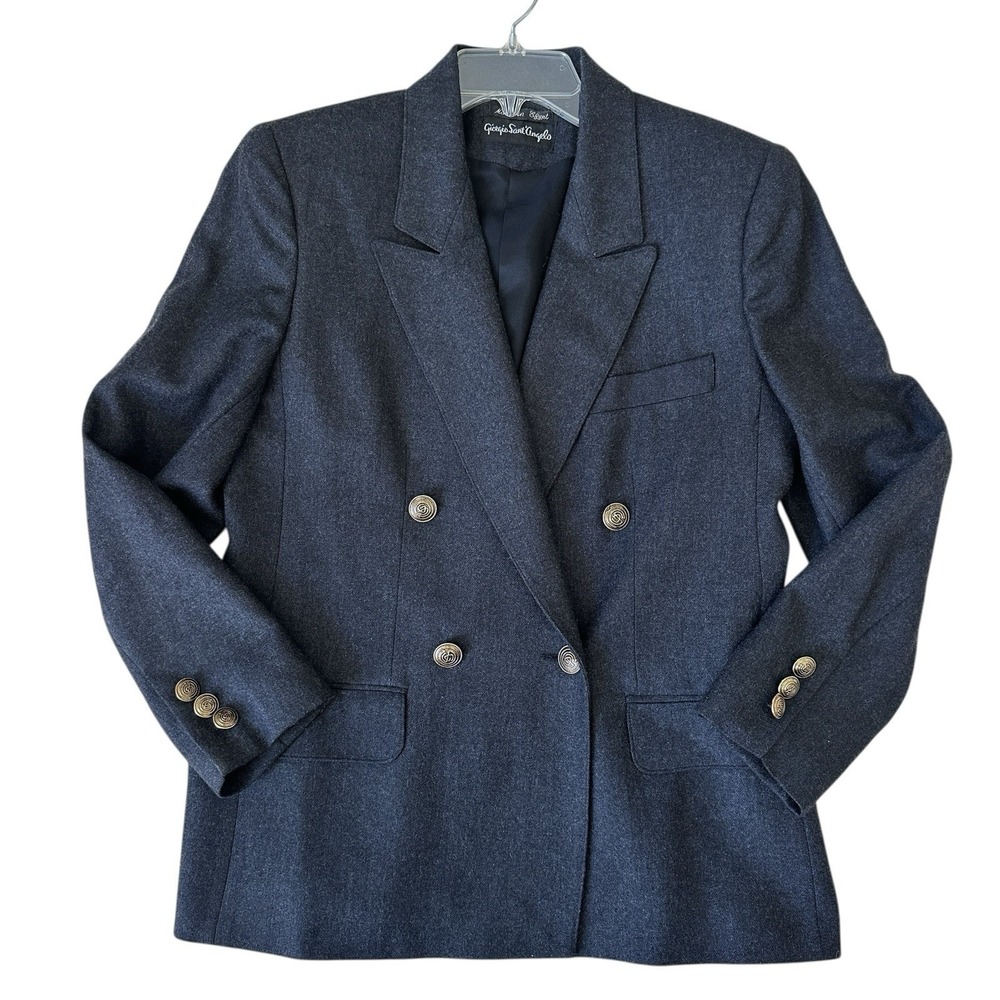 VTG Giorgio Sant Angelo Blazer Jacket Size‎ 8 Merino Wool Blue Double Breast EUC